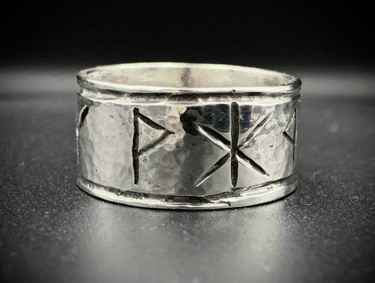 HAMMERED VIKING RUNE RING - SIZE 9.5