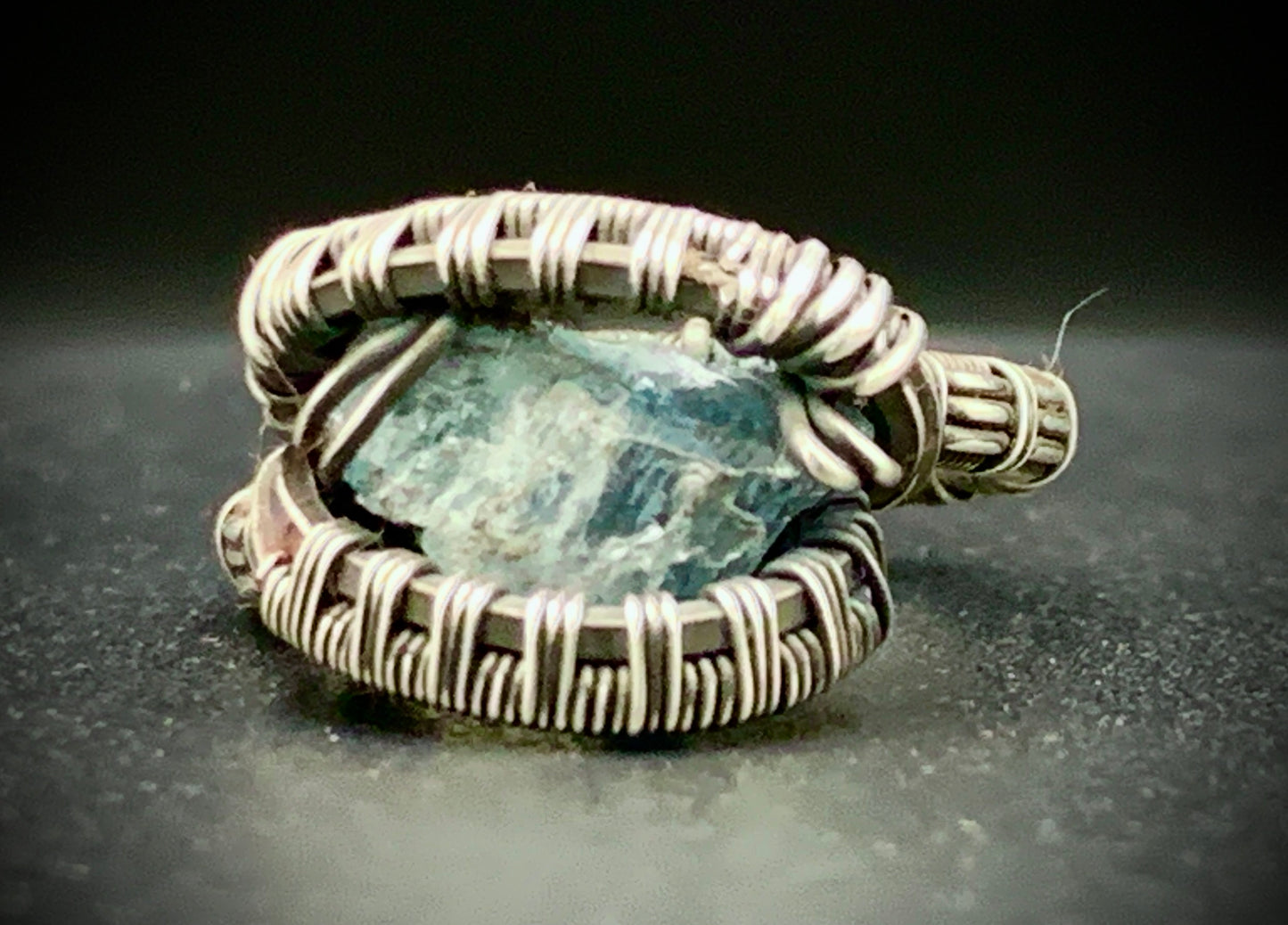 AQUAMARINE WIRE WRAP RING - SIZE 6