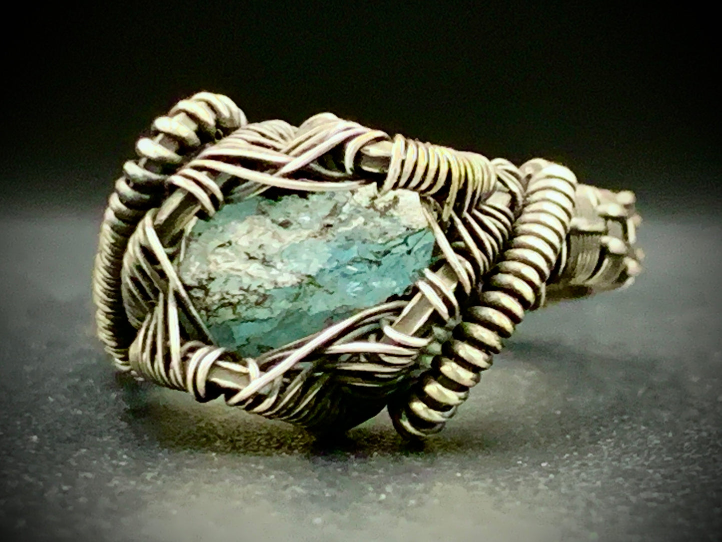 AQUAMARINE WIRE WRAP RING - SIZE 8