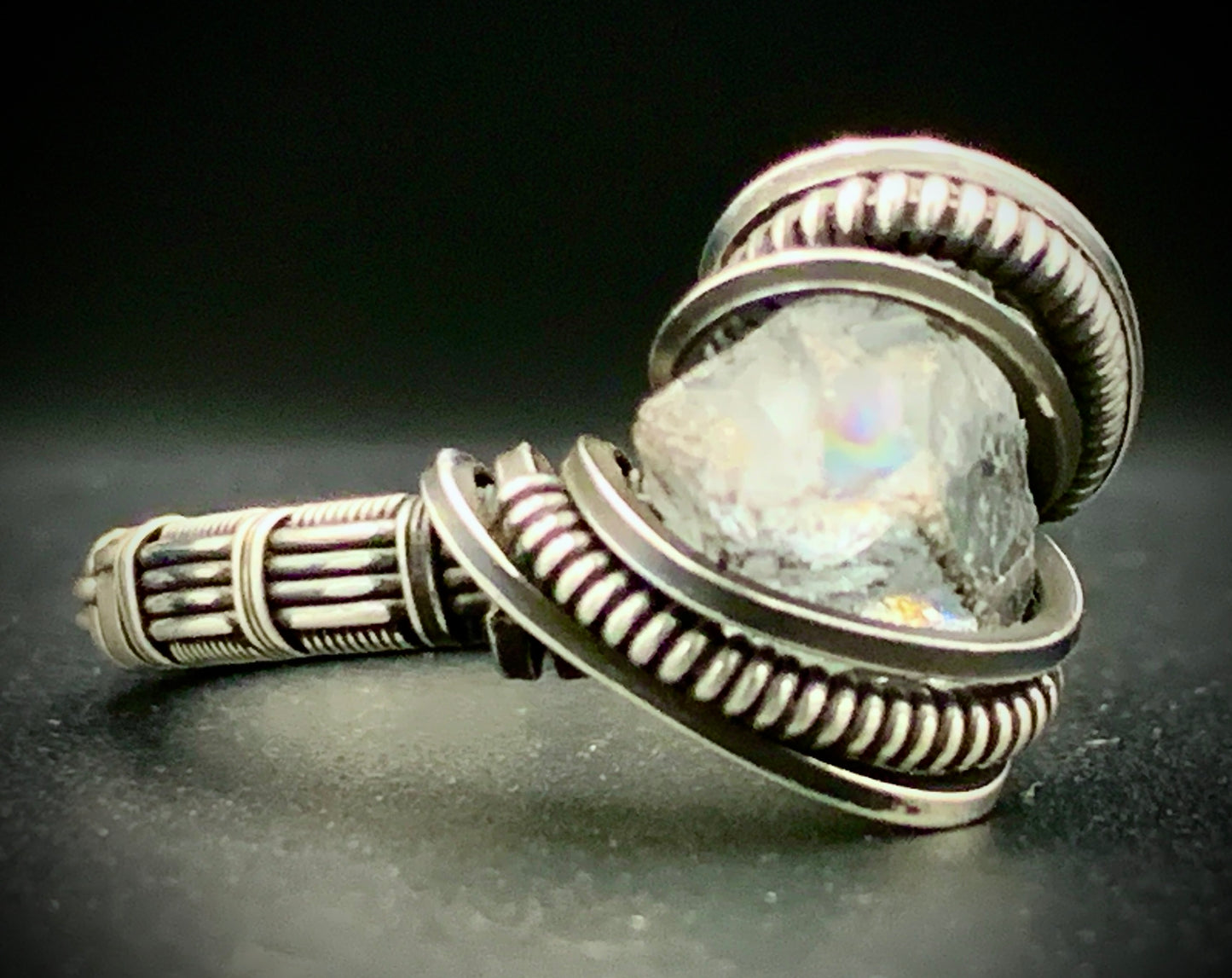 CELESTITE WIRE WRAP RING - SIZE 12