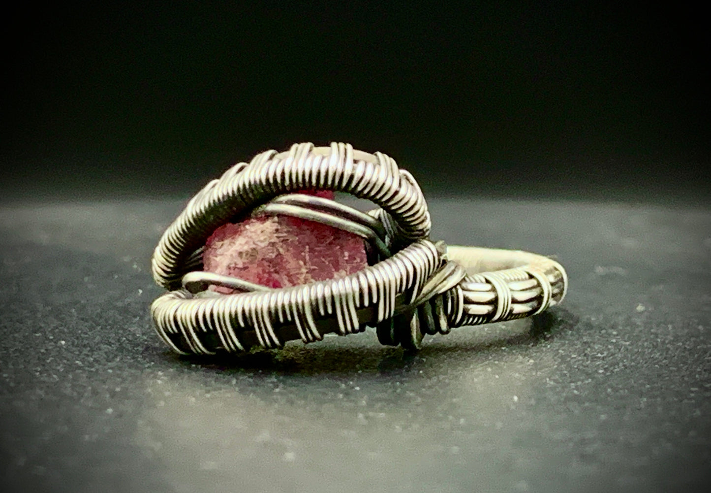 PINK TOURMALINE WIRE WRAP RING - SIZE 7