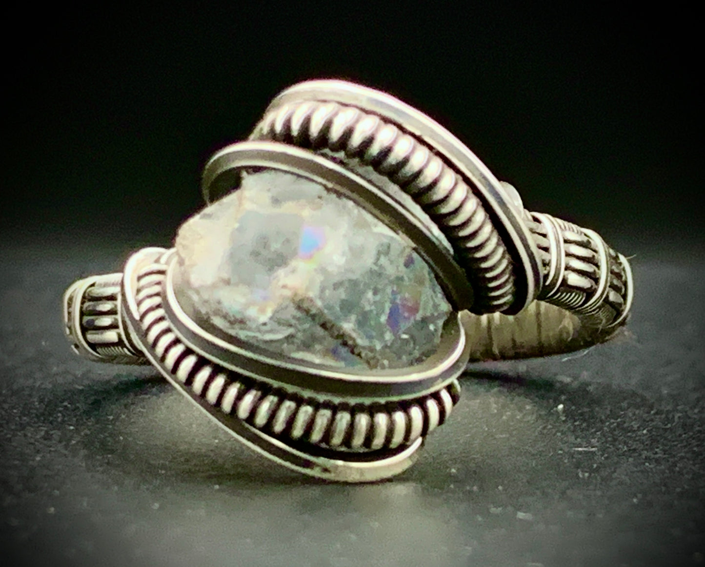 CELESTITE WIRE WRAP RING - SIZE 12