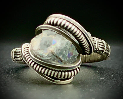 CELESTITE WIRE WRAP RING - SIZE 12