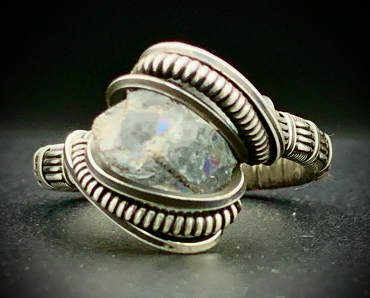 CELESTITE WIRE WRAP RING - SIZE 12