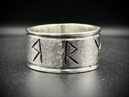 HAMMERED VIKING RUNE RING - SIZE 9.5