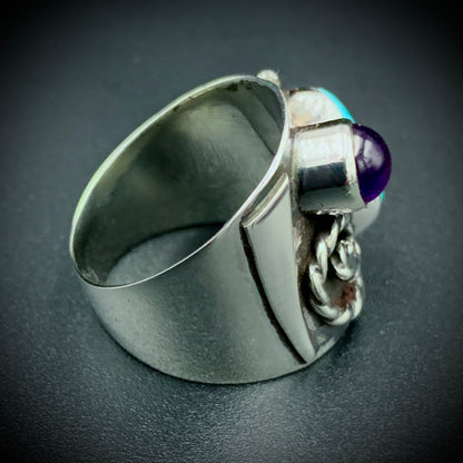 TURQUOISE & AMETHYST POWER RING - SIZE 7.5