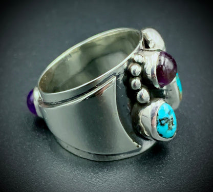TURQUOISE & AMETHYST POWER RING - SIZE 8
