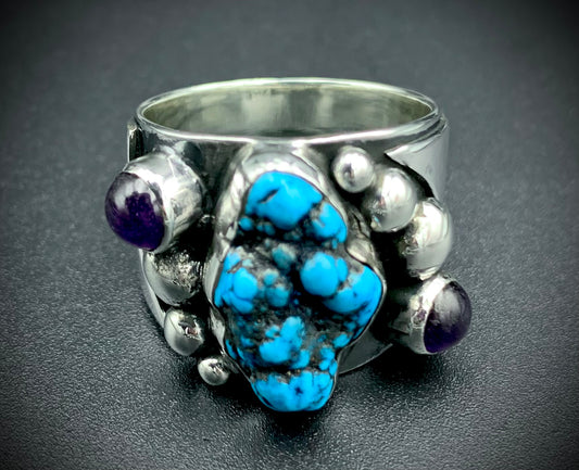 TURQUOISE & AMETHYST POWER RING - SIZE 11
