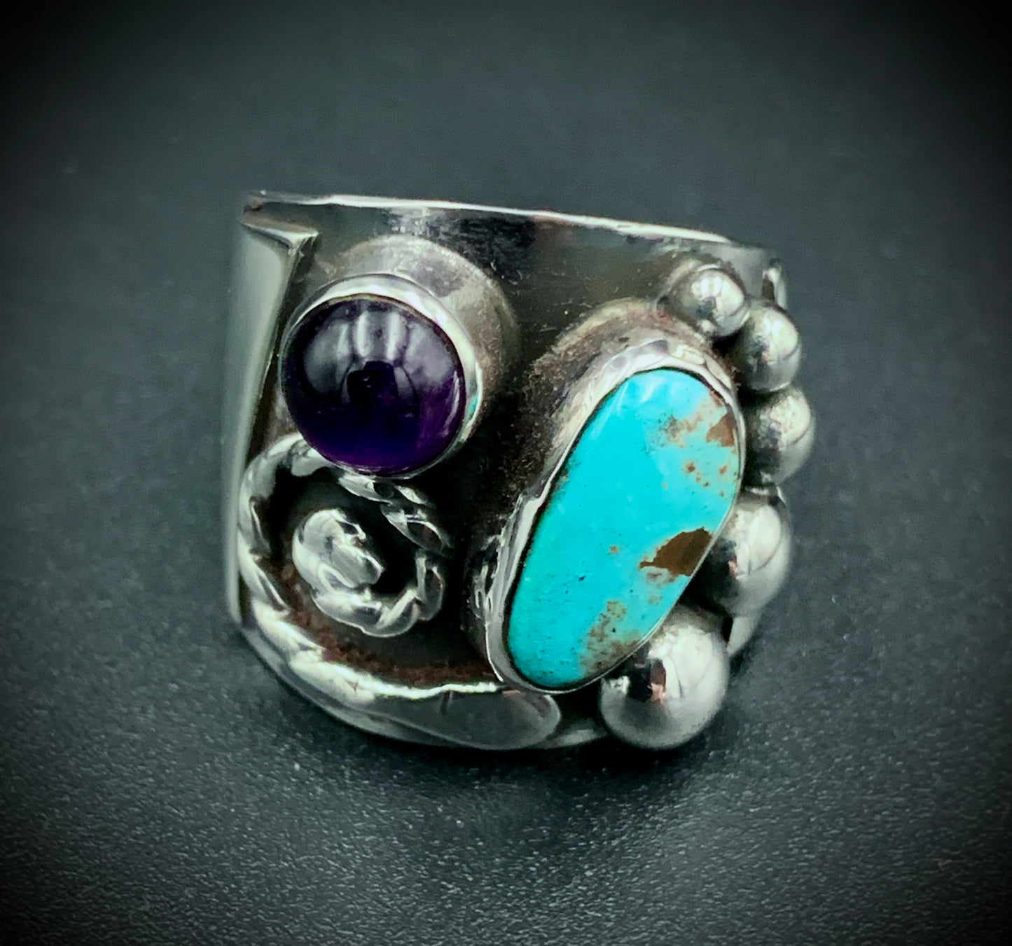 TURQUOISE & AMETHYST POWER RING - SIZE 7.5