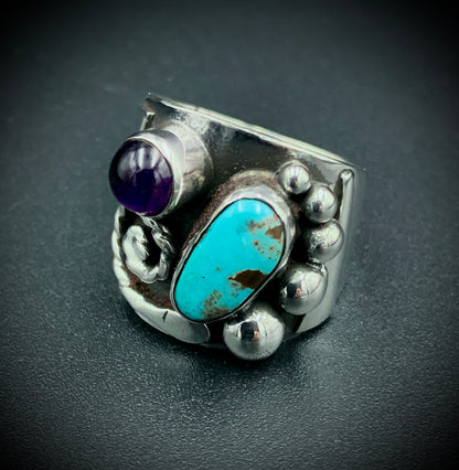 TURQUOISE & AMETHYST POWER RING - SIZE 7.5