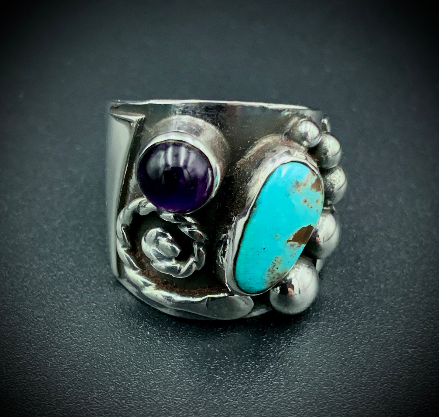 TURQUOISE & AMETHYST POWER RING - SIZE 7.5