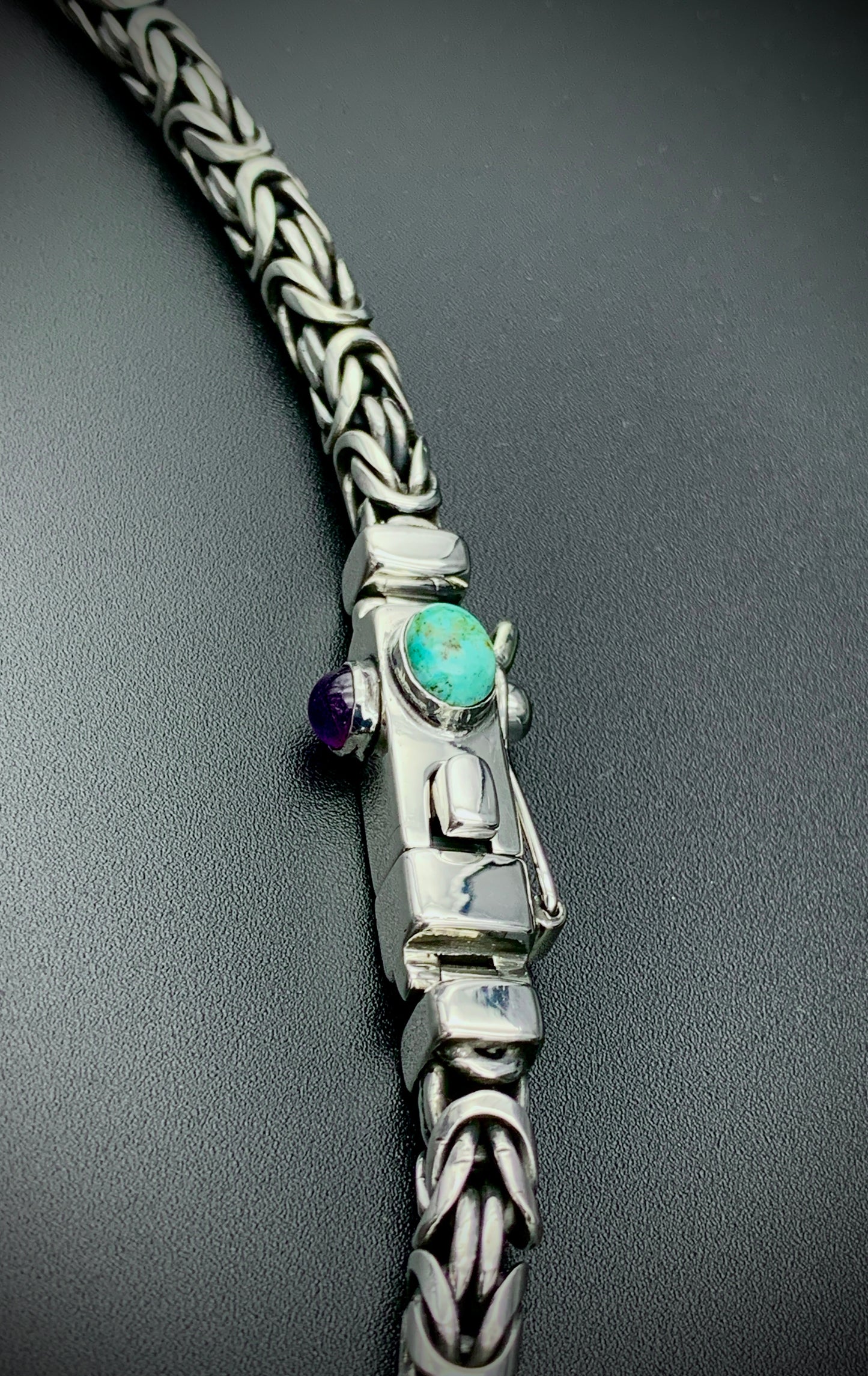 TURQUOISE & AMETHYST BYZANTINE CHAIN NECKLACE 6MM CUSTOM SIZES!
