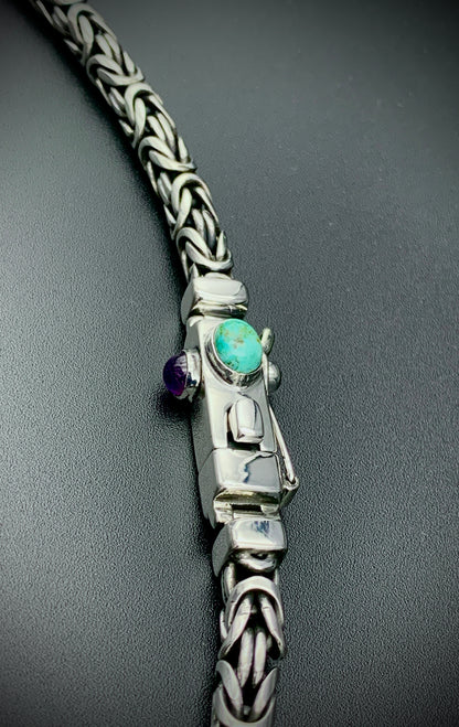 TURQUOISE & AMETHYST BYZANTINE CHAIN NECKLACE 6MM CUSTOM SIZES!