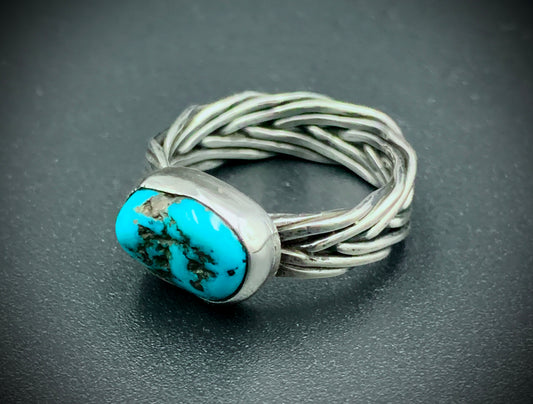 TURQUIOSE WOVEN BAND RING - SIZE 9