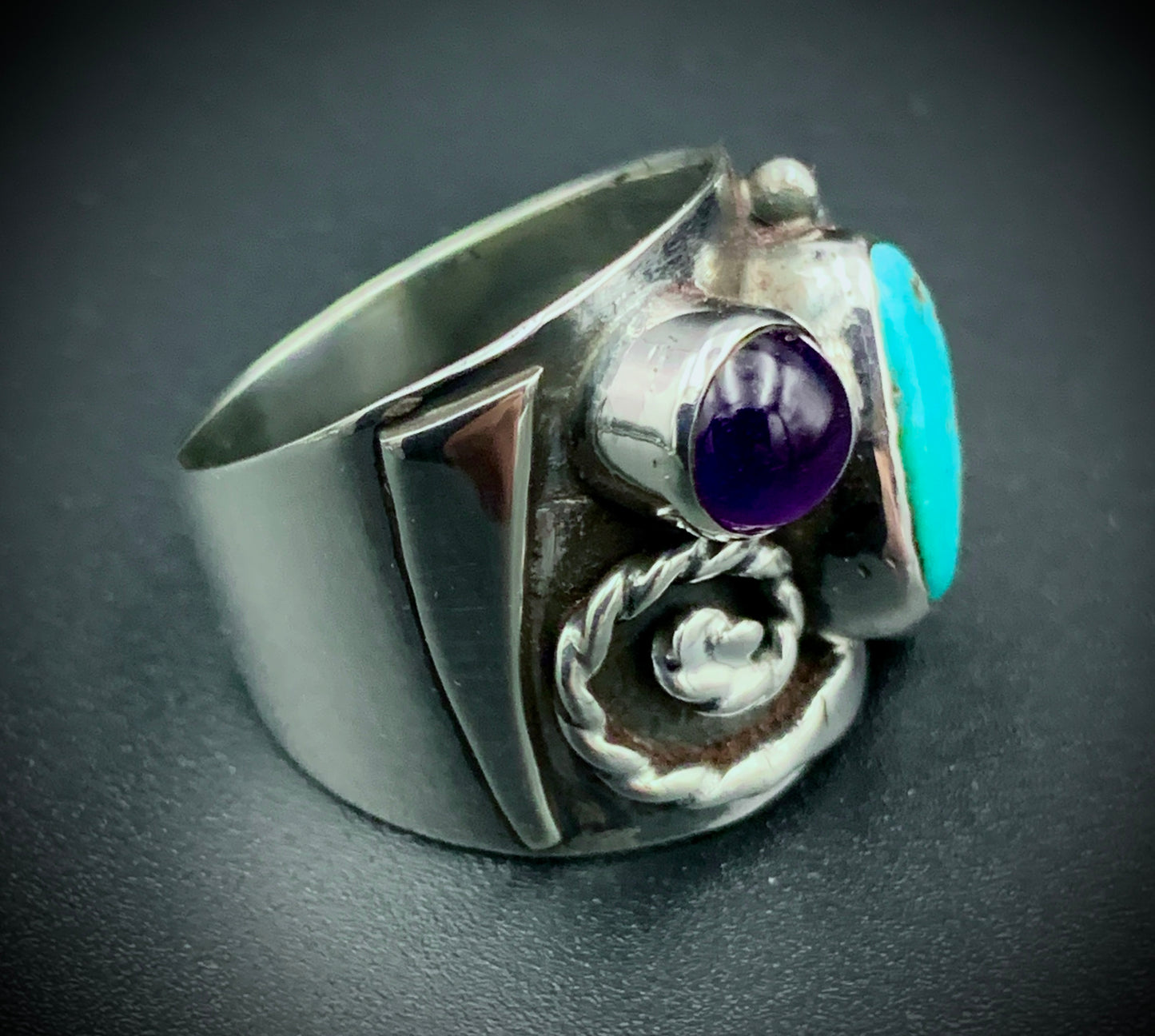 TURQUOISE & AMETHYST POWER RING - SIZE 7.5