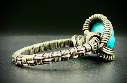 TURQUOISE WIRE WRAP RING - SIZE 9