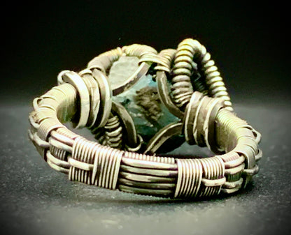 AQUAMARINE WIRE WRAP RING - SIZE 8