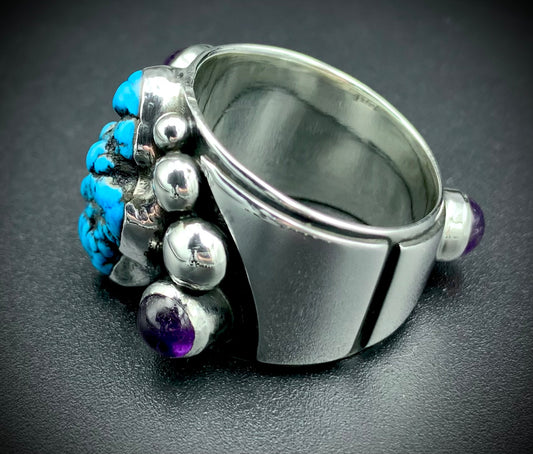 TURQUOISE & AMETHYST POWER RING - SIZE 11