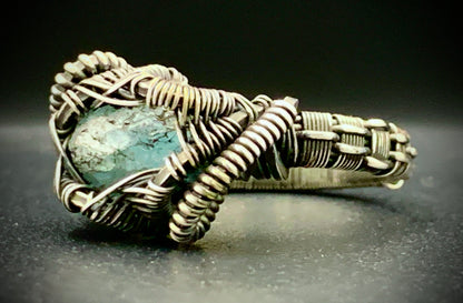 AQUAMARINE WIRE WRAP RING - SIZE 8