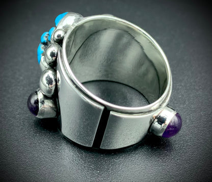 TURQUOISE & AMETHYST POWER RING - SIZE 11
