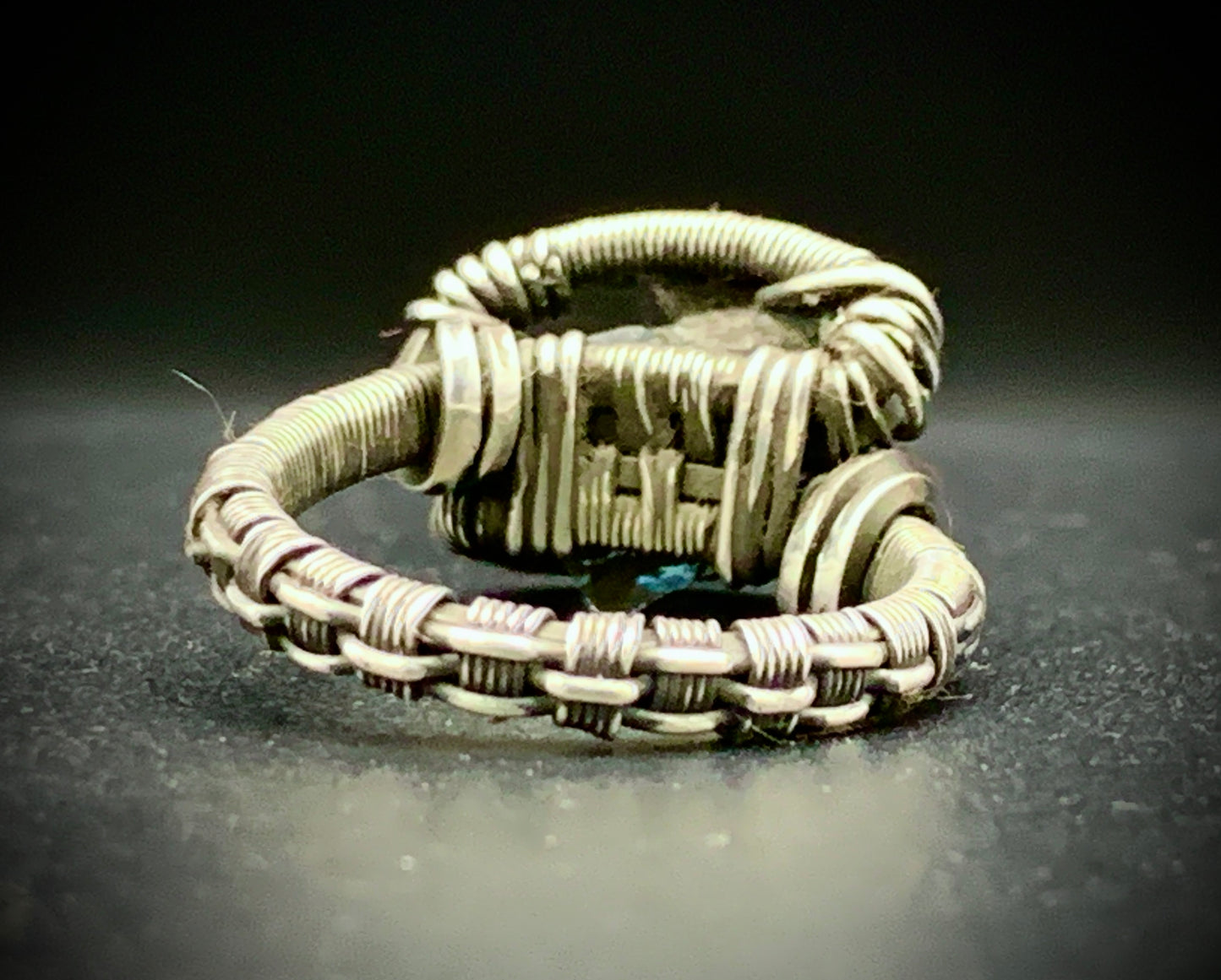 AQUAMARINE WIRE WRAP RING - SIZE 6