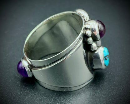 TURQUOISE & AMETHYST POWER RING - SIZE 8