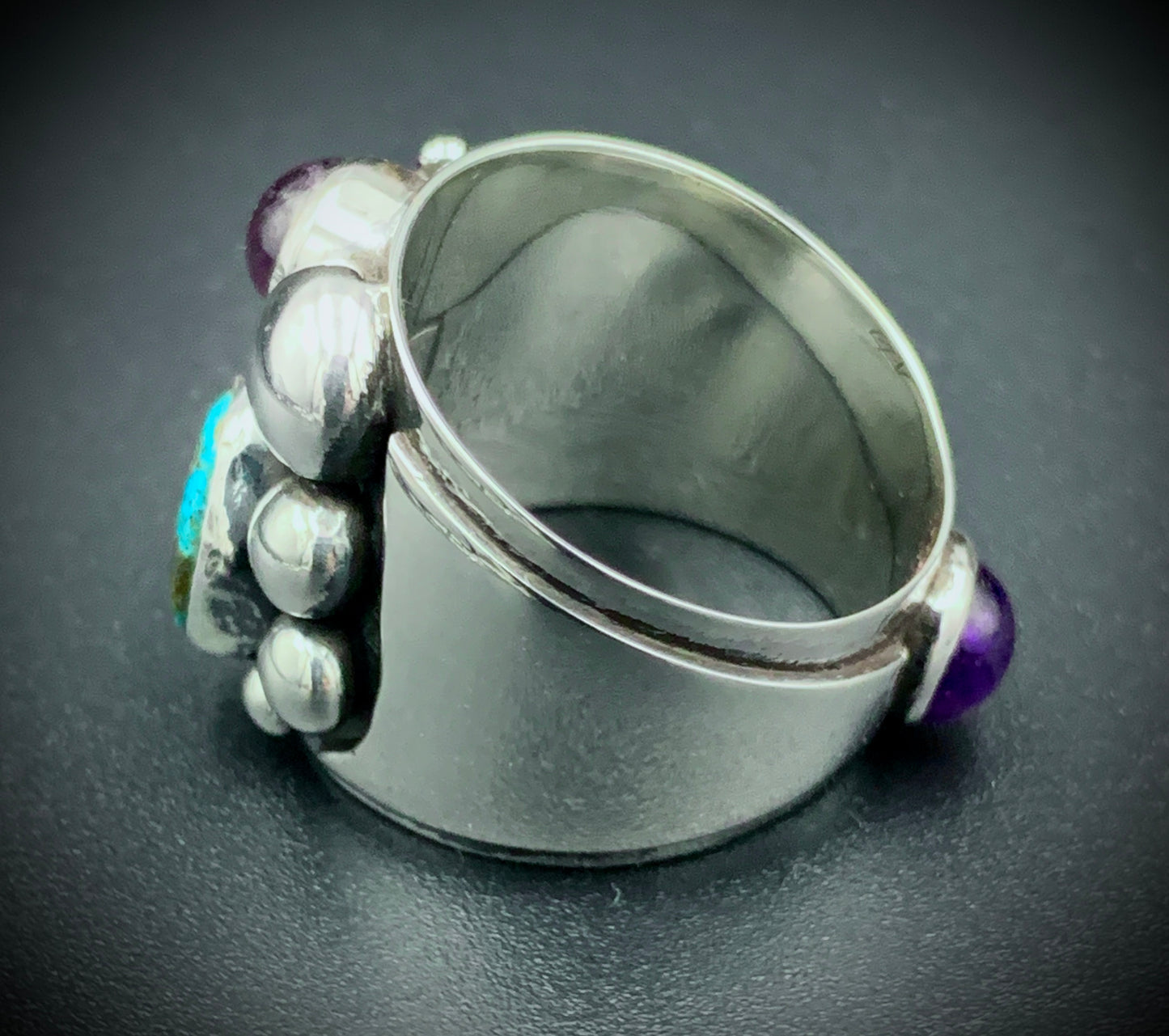TURQUOISE & AMETHYST POWER RING - SIZE 8