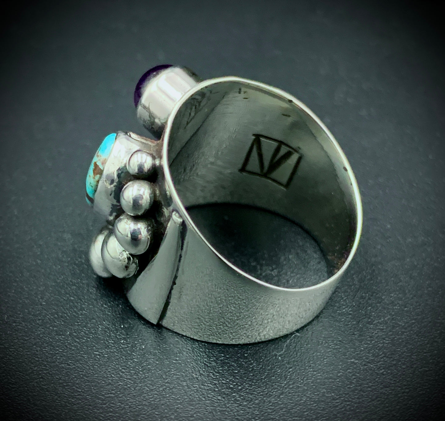 TURQUOISE & AMETHYST POWER RING - SIZE 7.5