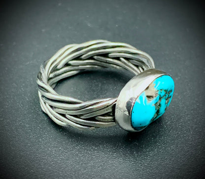 TURQUIOSE WOVEN BAND RING - SIZE 9