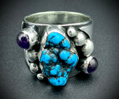 TURQUOISE & AMETHYST POWER RING - SIZE 11