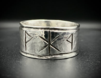 HAMMERED VIKING RUNE RING - SIZE 9.5