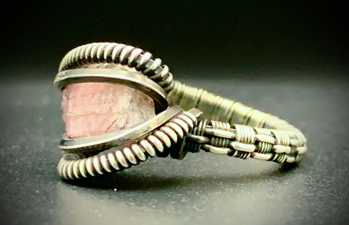PINK TOURMALINE WIRE WRAP RING - SIZE 6.5