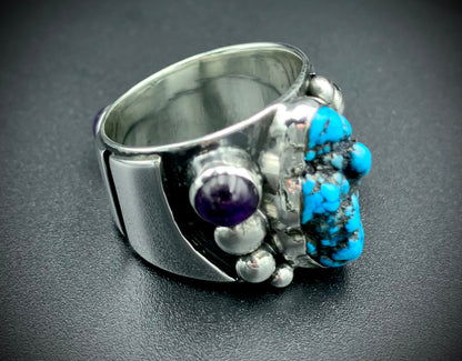 TURQUOISE & AMETHYST POWER RING - SIZE 11