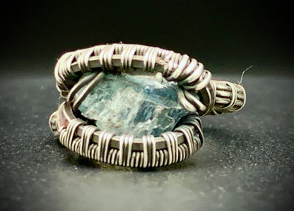 AQUAMARINE WIRE WRAP RING - SIZE 6