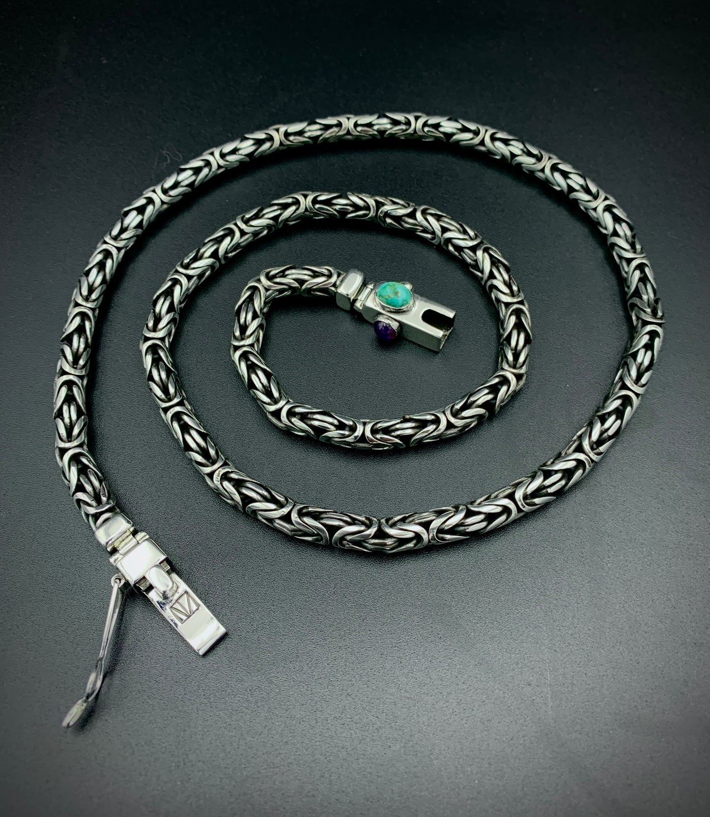 TURQUOISE & AMETHYST BYZANTINE CHAIN NECKLACE 6MM CUSTOM SIZES!