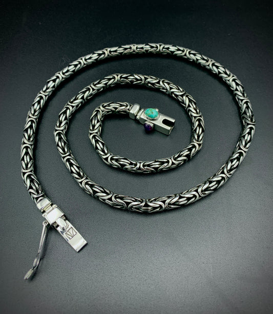TURQUOISE & AMETHYST BYZANTINE CHAIN NECKLACE 6MM CUSTOM SIZES!