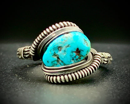 TURQUOISE WIRE WRAP RING - SIZE 9