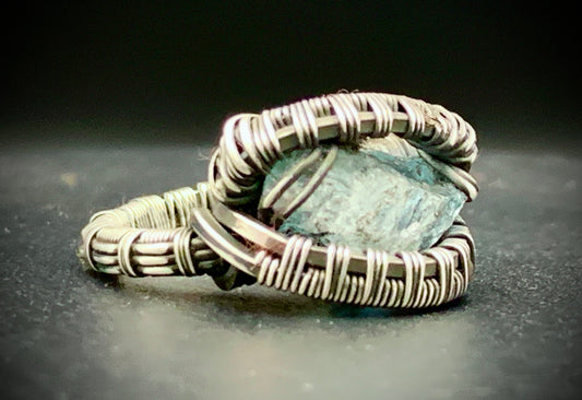 AQUAMARINE WIRE WRAP RING - SIZE 6