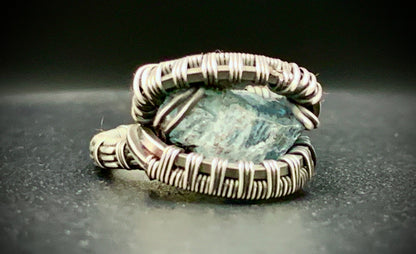 AQUAMARINE WIRE WRAP RING - SIZE 6