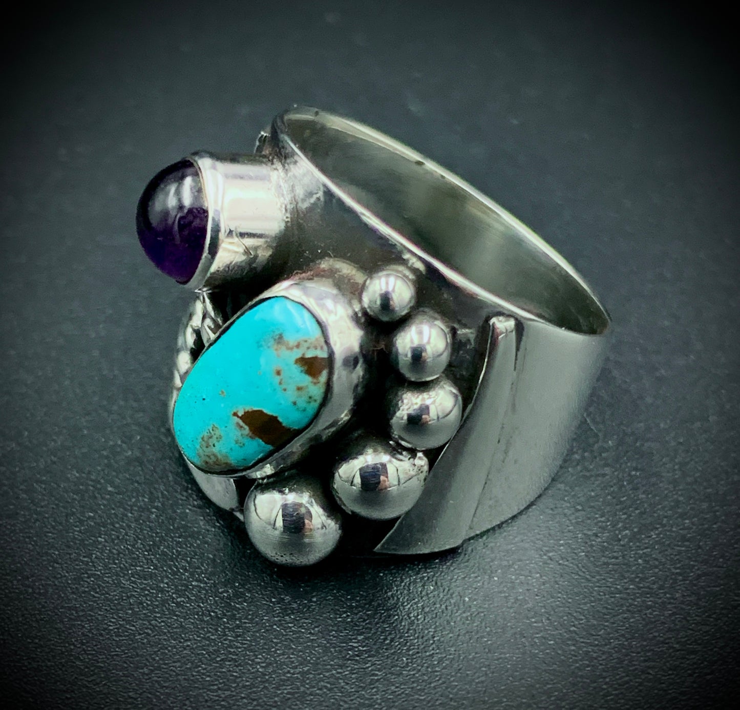 TURQUOISE & AMETHYST POWER RING - SIZE 7.5