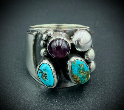 TURQUOISE & AMETHYST POWER RING - SIZE 8