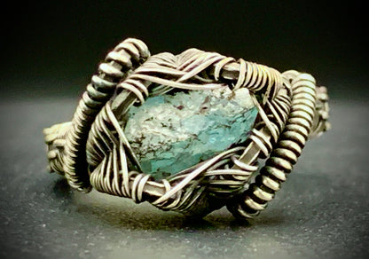 AQUAMARINE WIRE WRAP RING - SIZE 8