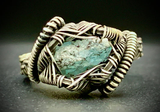 AQUAMARINE WIRE WRAP RING - SIZE 8