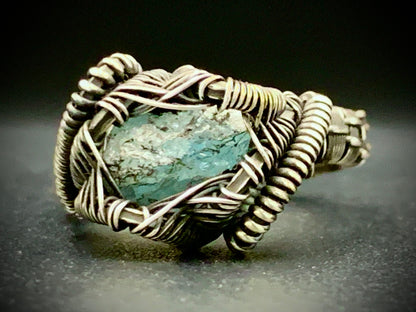AQUAMARINE WIRE WRAP RING - SIZE 8