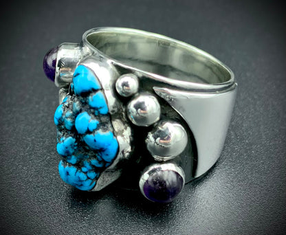 TURQUOISE & AMETHYST POWER RING - SIZE 11