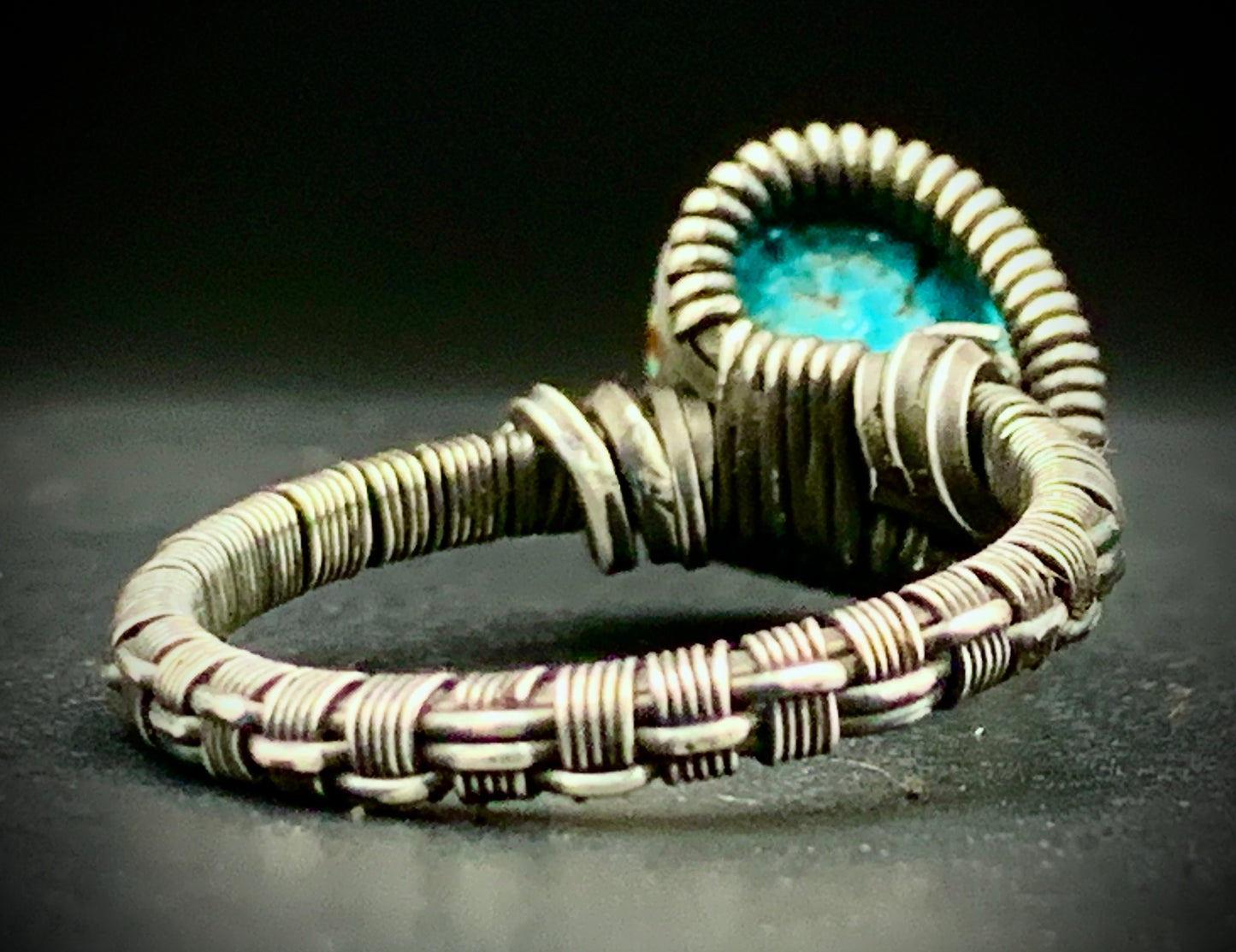 TURQUOISE WIRE WRAP RING - SIZE 9