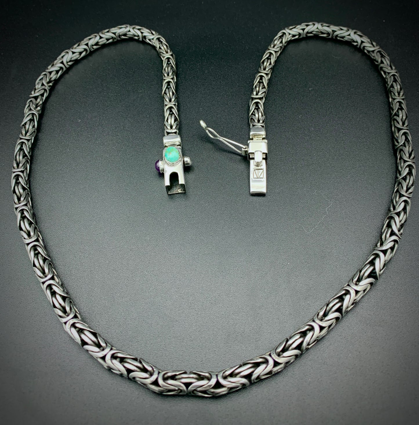 TURQUOISE & AMETHYST BYZANTINE CHAIN NECKLACE 6MM CUSTOM SIZES!