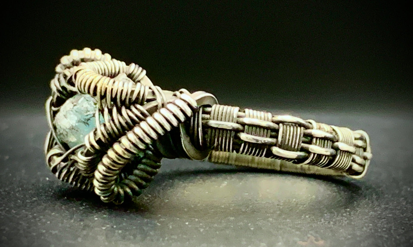AQUAMARINE WIRE WRAP RING - SIZE 8