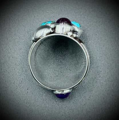 TURQUOISE & AMETHYST POWER RING - SIZE 8