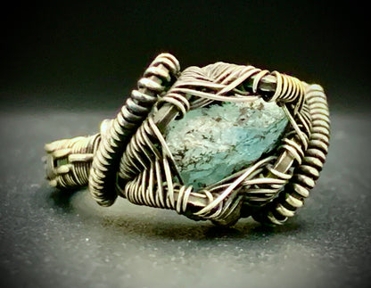 AQUAMARINE WIRE WRAP RING - SIZE 8